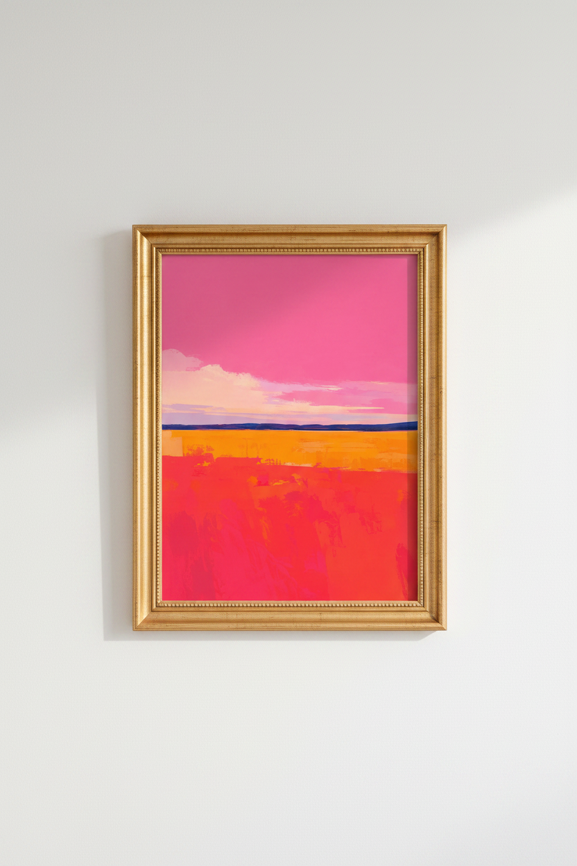 Abstract Landscape | Vibrant Pink Orange, Living Room