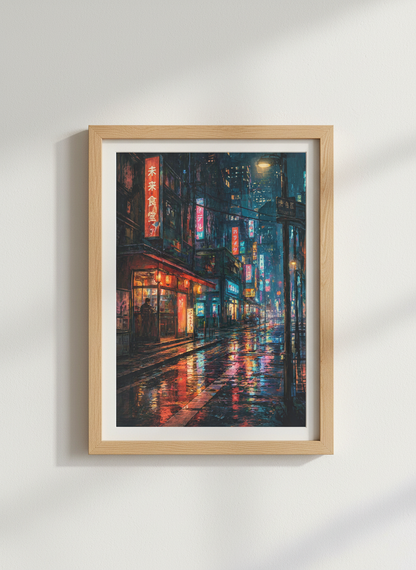 Cyberpunk Japan Night City Wall Art | Neon Tokyo Street Poster | Gamer Room Decor