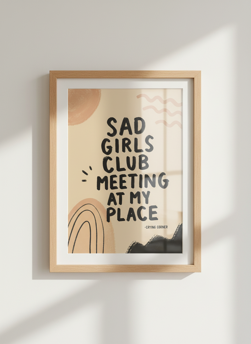 Sad Girls Club Poster | Dorm Room Decor, Trendy Wall Art | Humorous Quote Print Gift
