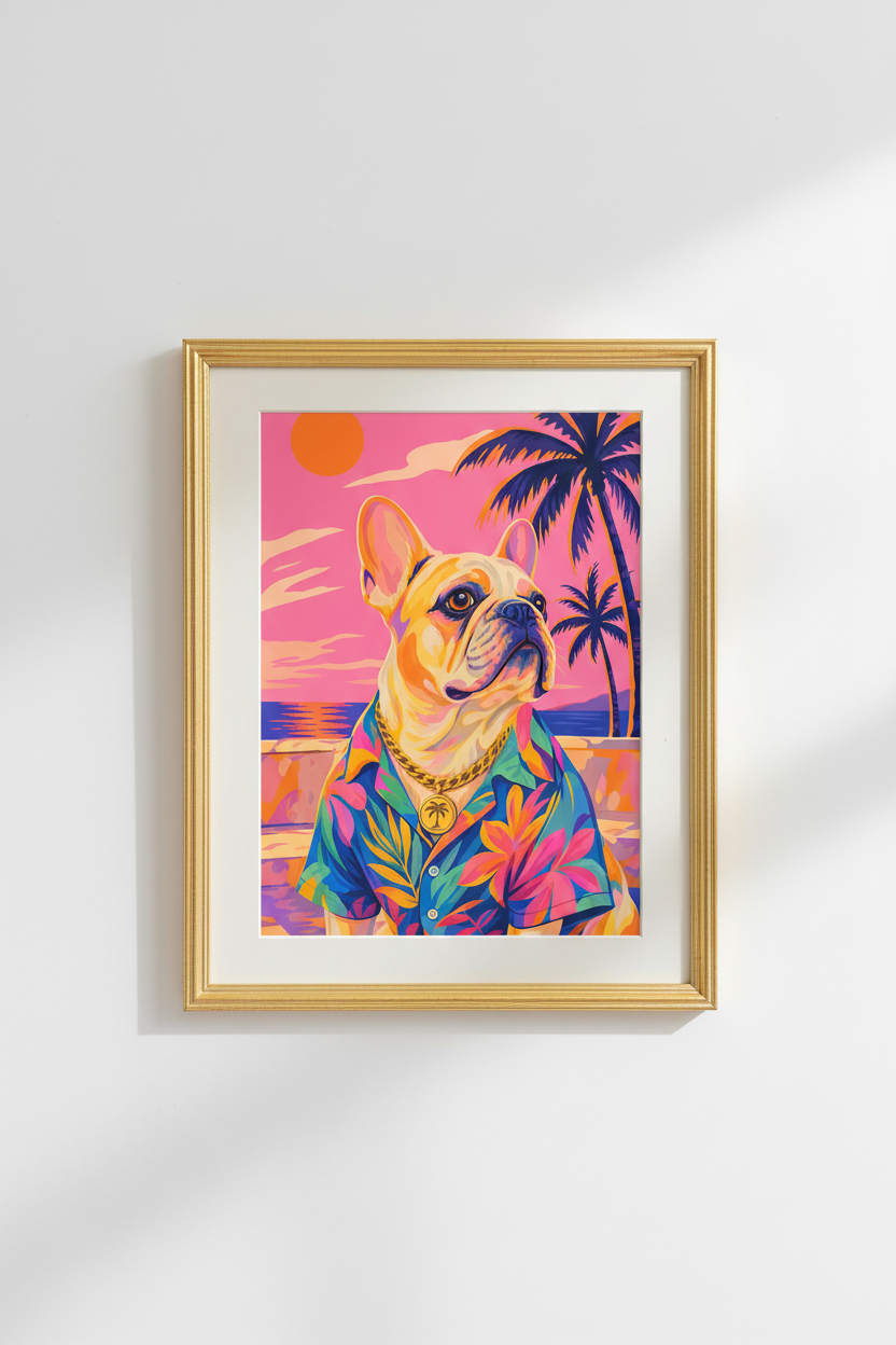 tropical dog poster | Vibrant Pop Art, Beach Living Room