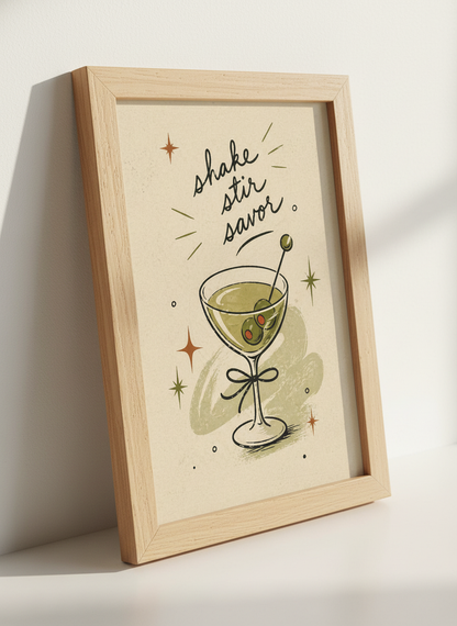Retro Martini Glass Art | Mid Century Modern Bar Decor, Kitchen Poster