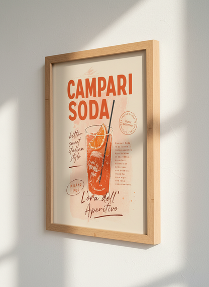 Campari Soda Aperitivo Print | Retro Kitchen Decor | Bar Cart Wall Art