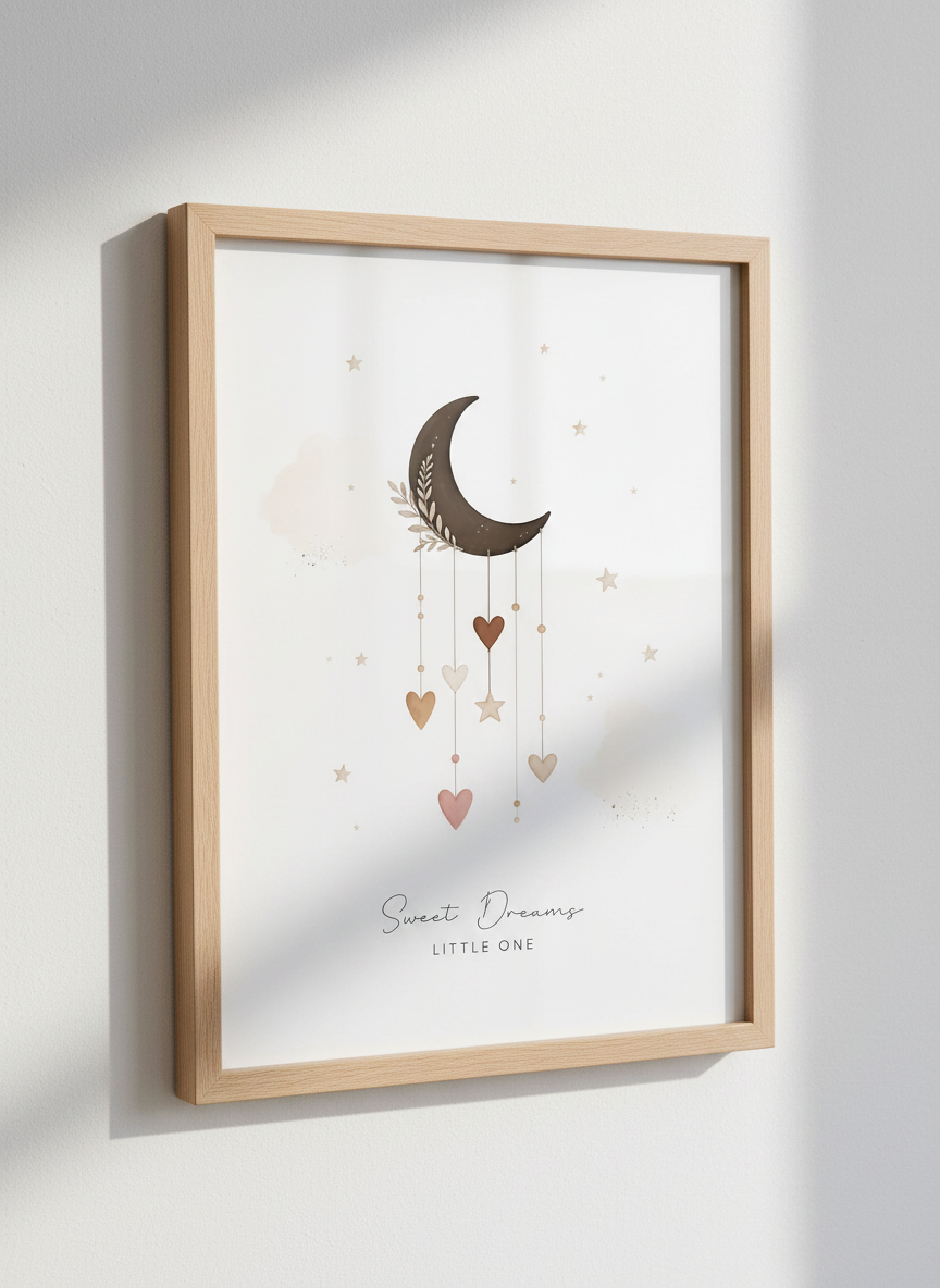 Boho Moon &amp; Stars Nursery Wall Art | Earthy Watercolor Decor | Sweet Dreams Poster