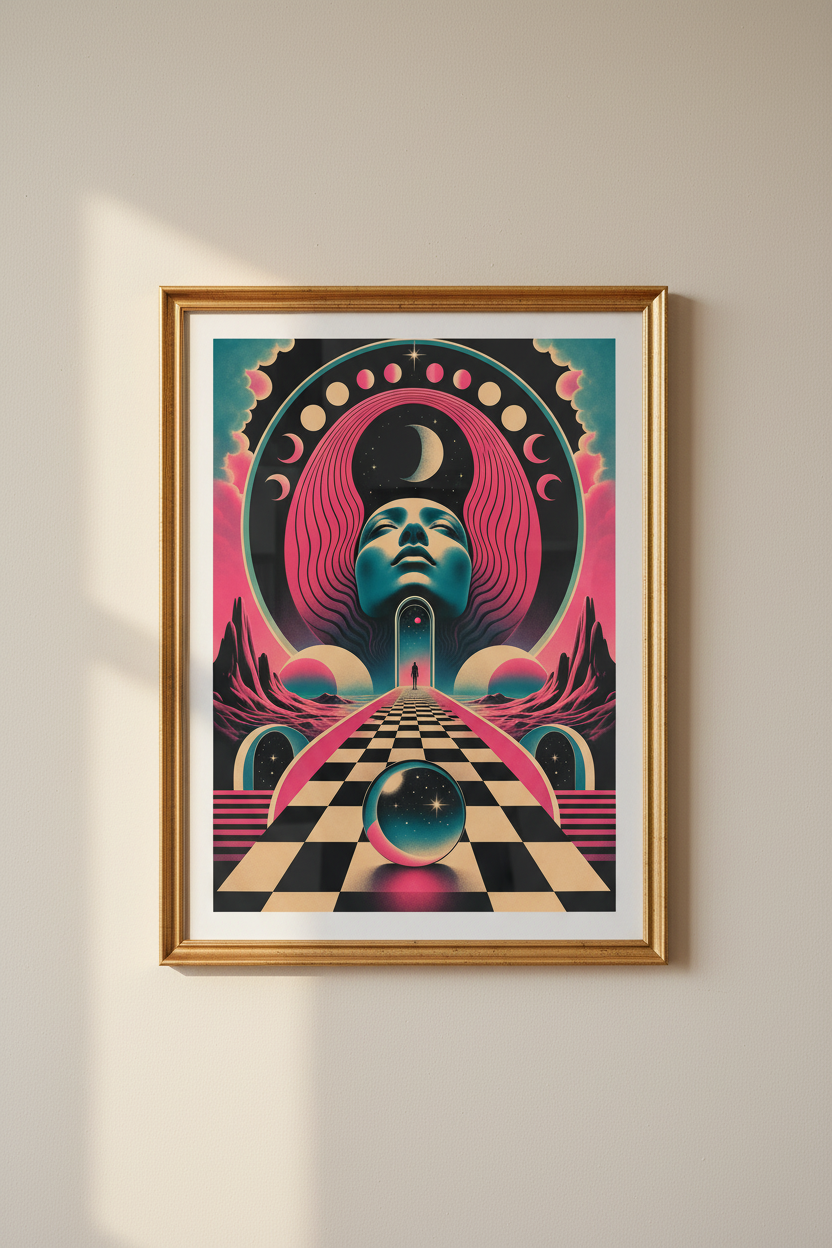 synthwave wall art | Neon Cosmic Moon, Bedroom Decor