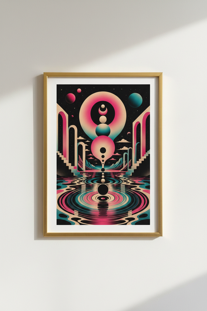 retro cosmic poster | futuristic pink teal, living room art