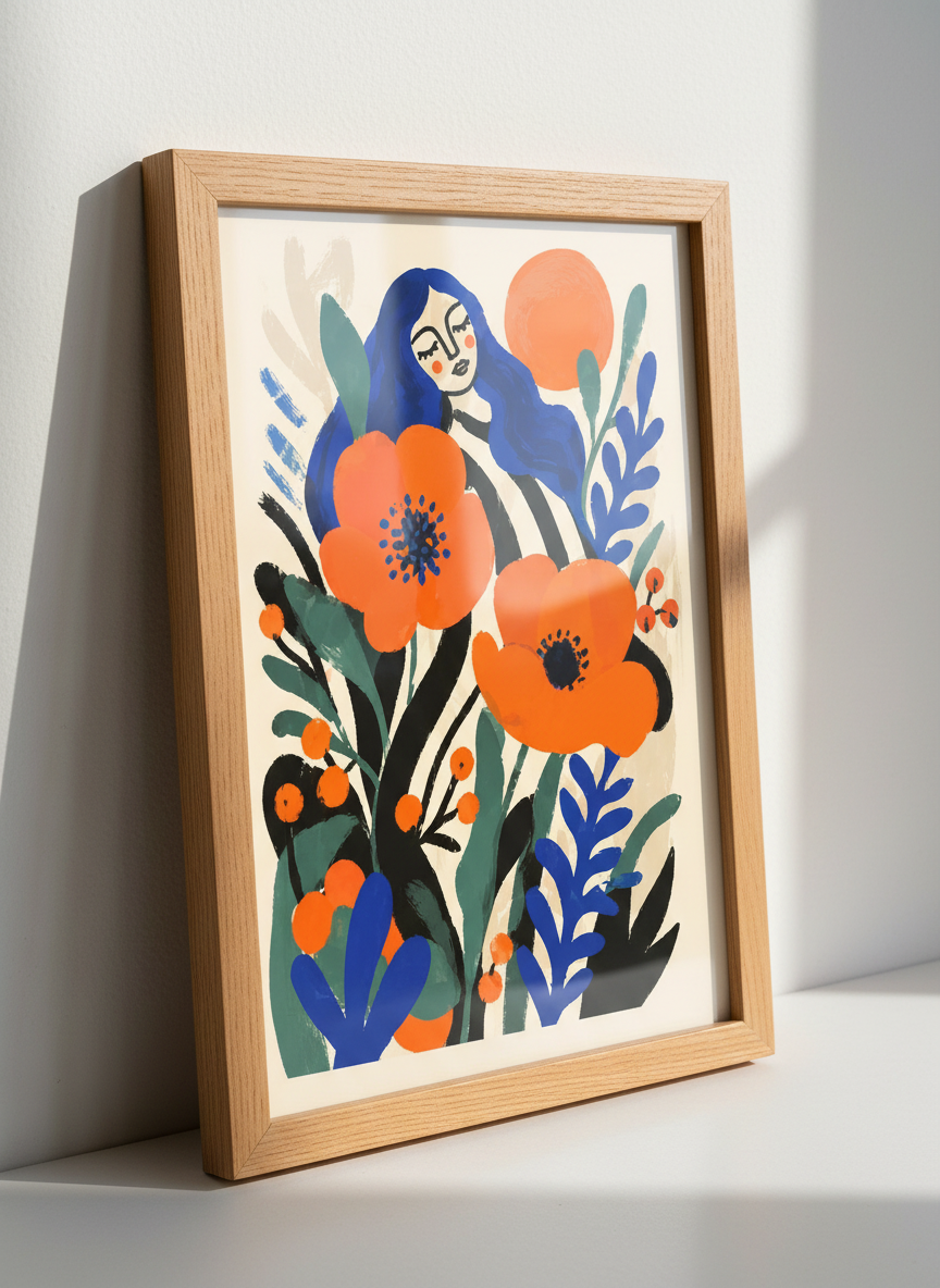 Abstract Floral Woman Wall Art Print | Boho Bedroom Decor | Maximalist Eclectic Poster