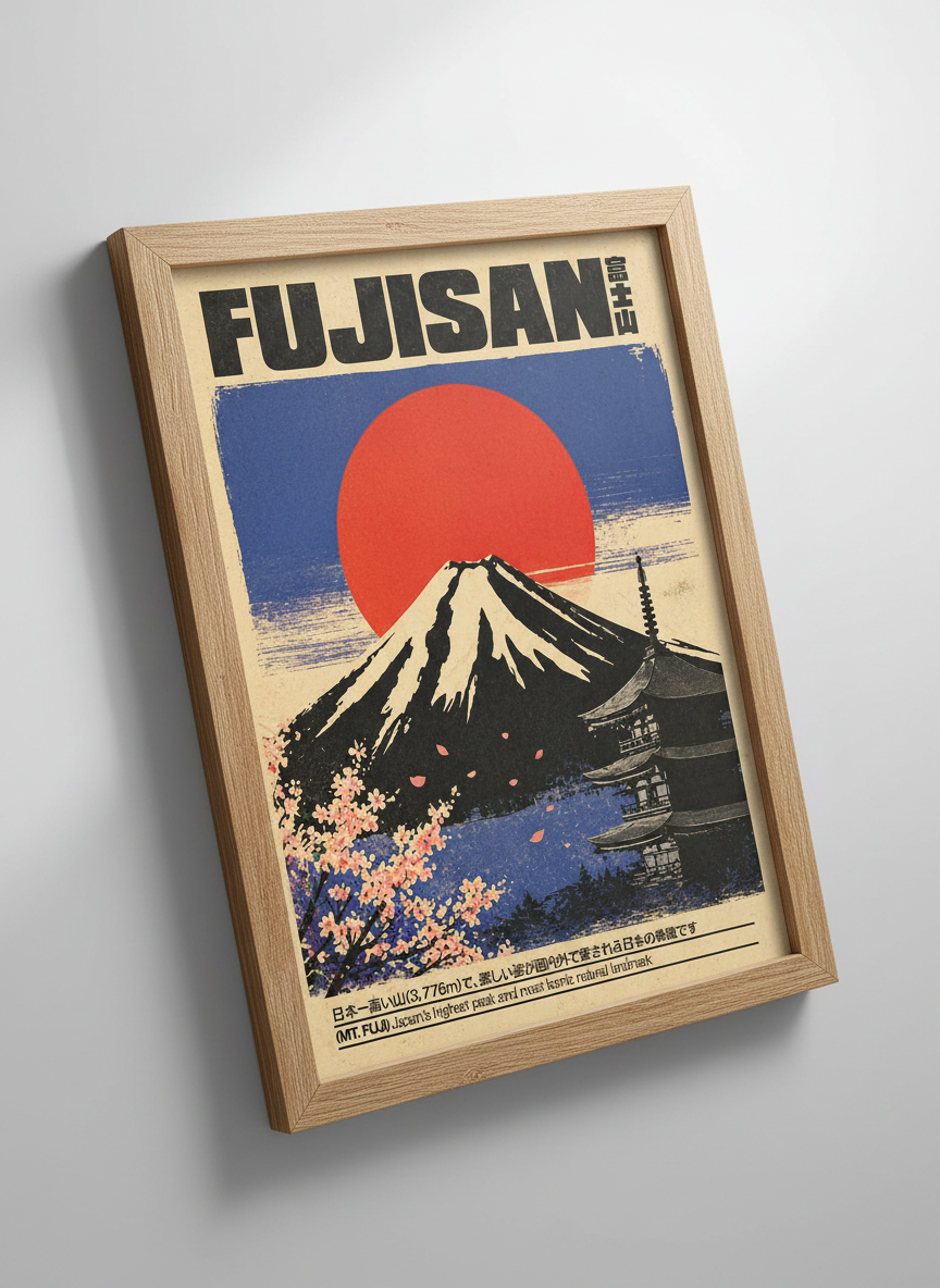 Mount Fuji Travel Art | Japanese Landscape, Cherry Blossom Decor, Retro Asia Poster