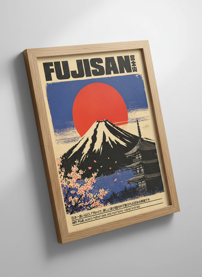 Mount Fuji Travel Art | Japanese Landscape, Cherry Blossom Decor, Retro Asia Poster