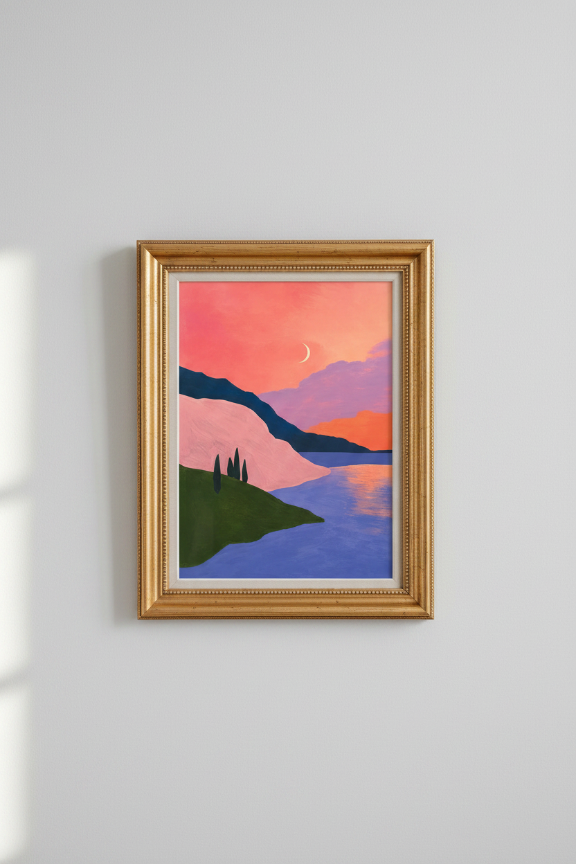minimalist landscape Wall Art Print | Bedroom Decor, Pastel Sunset Poster