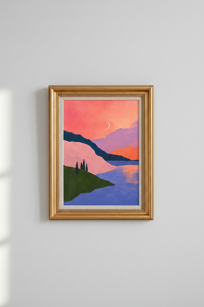 minimalist landscape Wall Art Print | Bedroom Decor, Pastel Sunset Poster