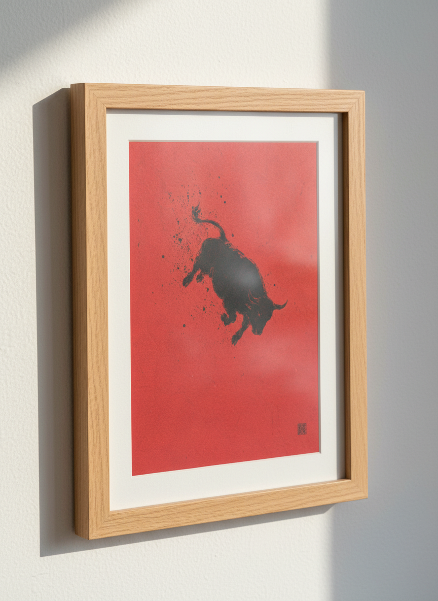 Bull Silhouette Wall Art | Red and Black Minimalist Poster, Office Decor Art