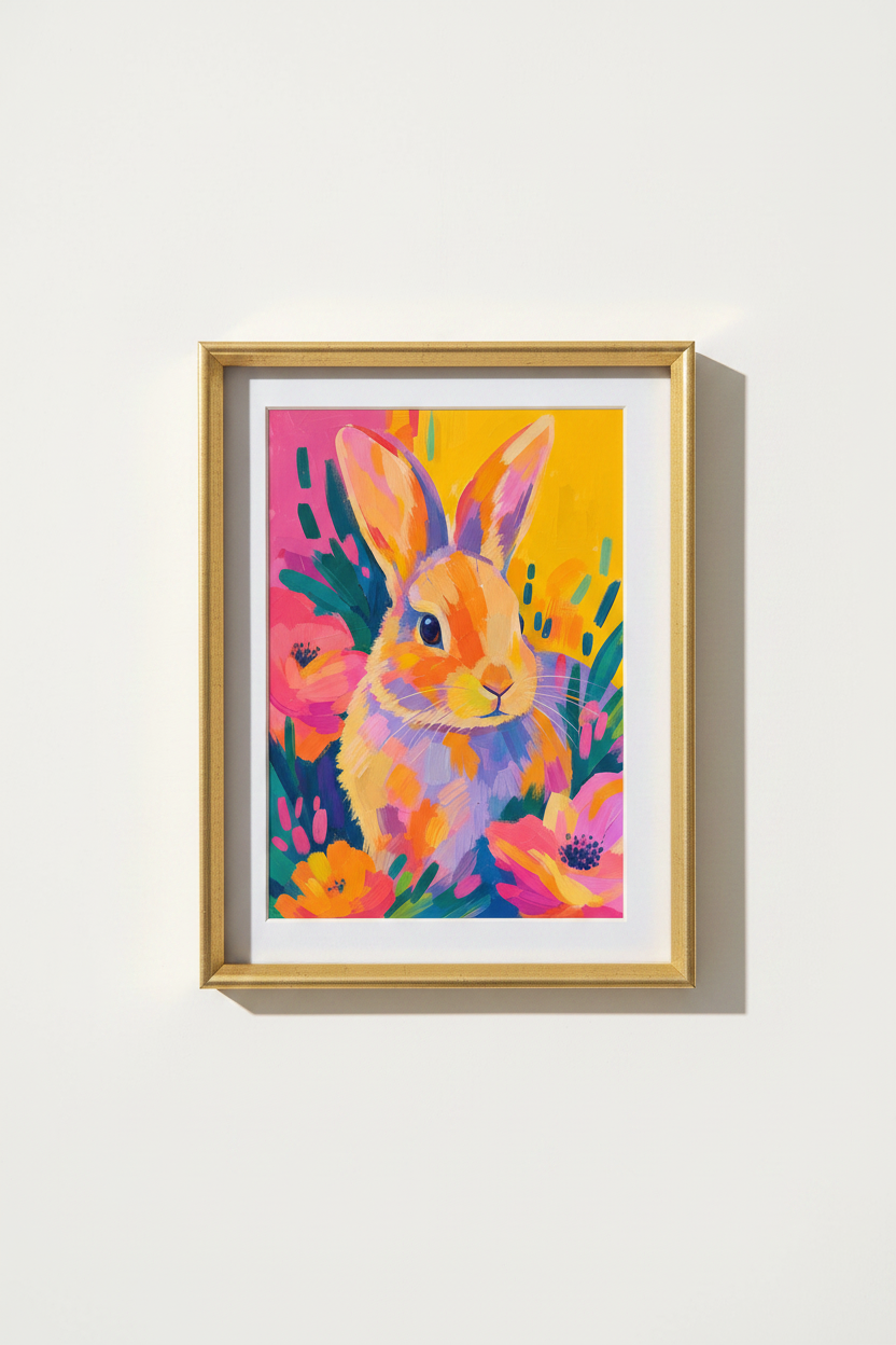 colorful bunny print | Bright Abstract Nursery Livingroom Decor