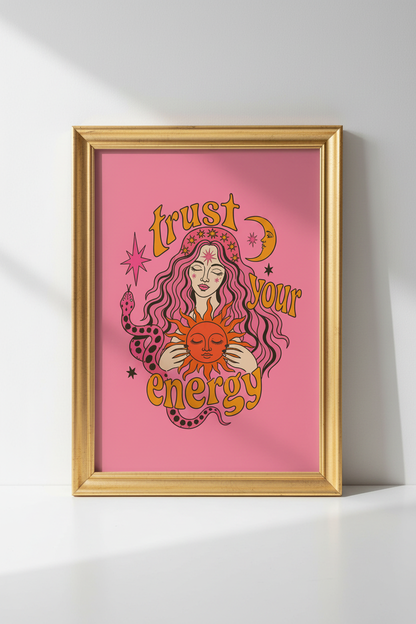 psychedelic sun art | retro pink orange boho, bedroom decor