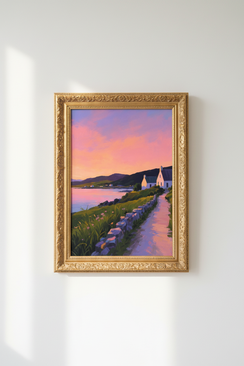 Coastal Sunset Print | Pastel Seaside Watercolor, Bedroom Decor