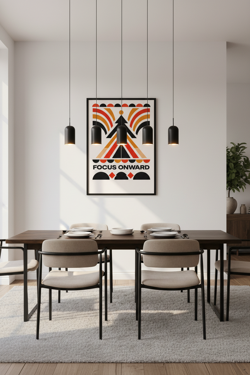 Abstract Geometric Focus Onward Wall Art Print | Boho Office Decor | Mid Century Modern Motivational Poster | Unframed, Framed, Digital