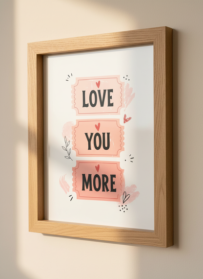 Love You More Tickets Wall Art | Blush Pink Valentine Decor, Nursery Print