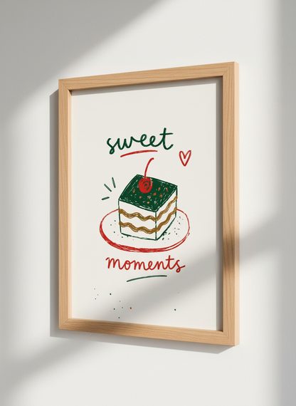Sweet Moments Cake Wall Art Print | Kitchen Dining Decor | Whimsical Food Poster