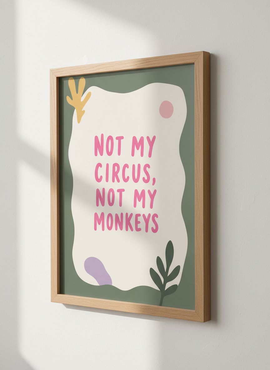 Not My Circus, Not My Monkeys Quote Print | Empowering Wall Art | Boho Decor, Funny Gift