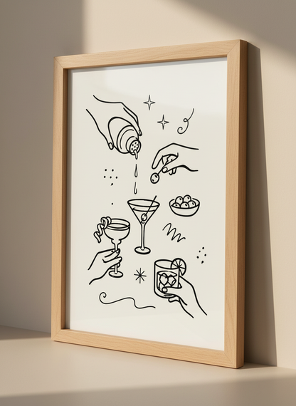 Cocktail Line Art Print | Bar Cart Decor | Minimalist Kitchen Wall Art