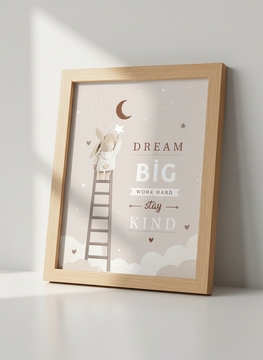 Bunny Dream Big Wall Art | Neutral Nursery Decor | Boho Kids Poster