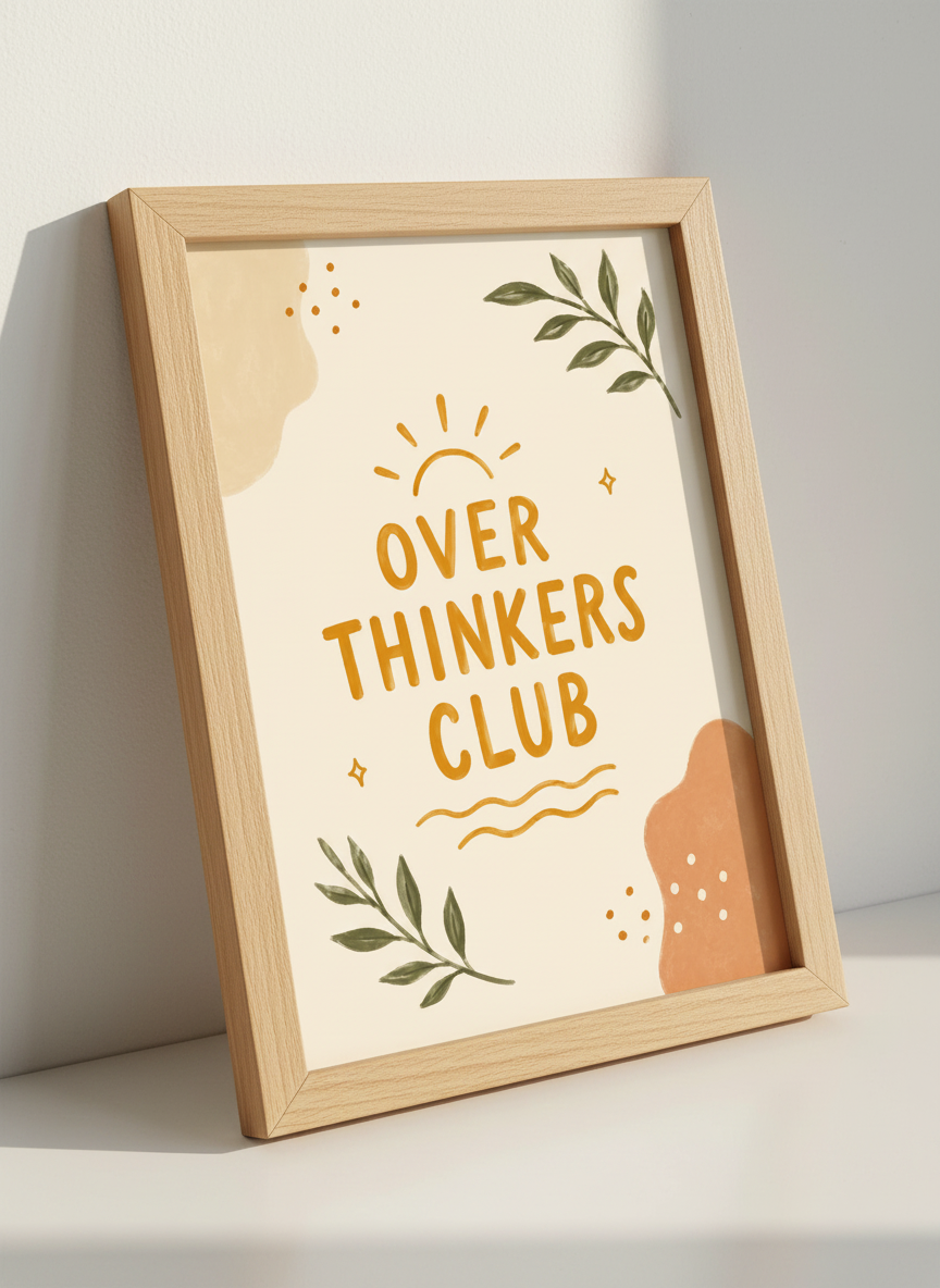 Overthinkers Club Wall Art Print | Boho Dorm Decor | Mental Health Poster Gift