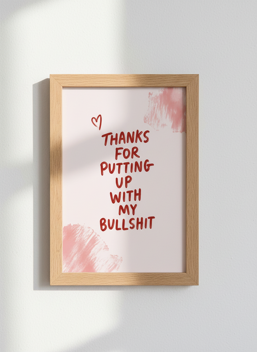 Funny Sarcastic Quote Wall Art | Pink &amp; Red Typography Print, Trendy Room Decor