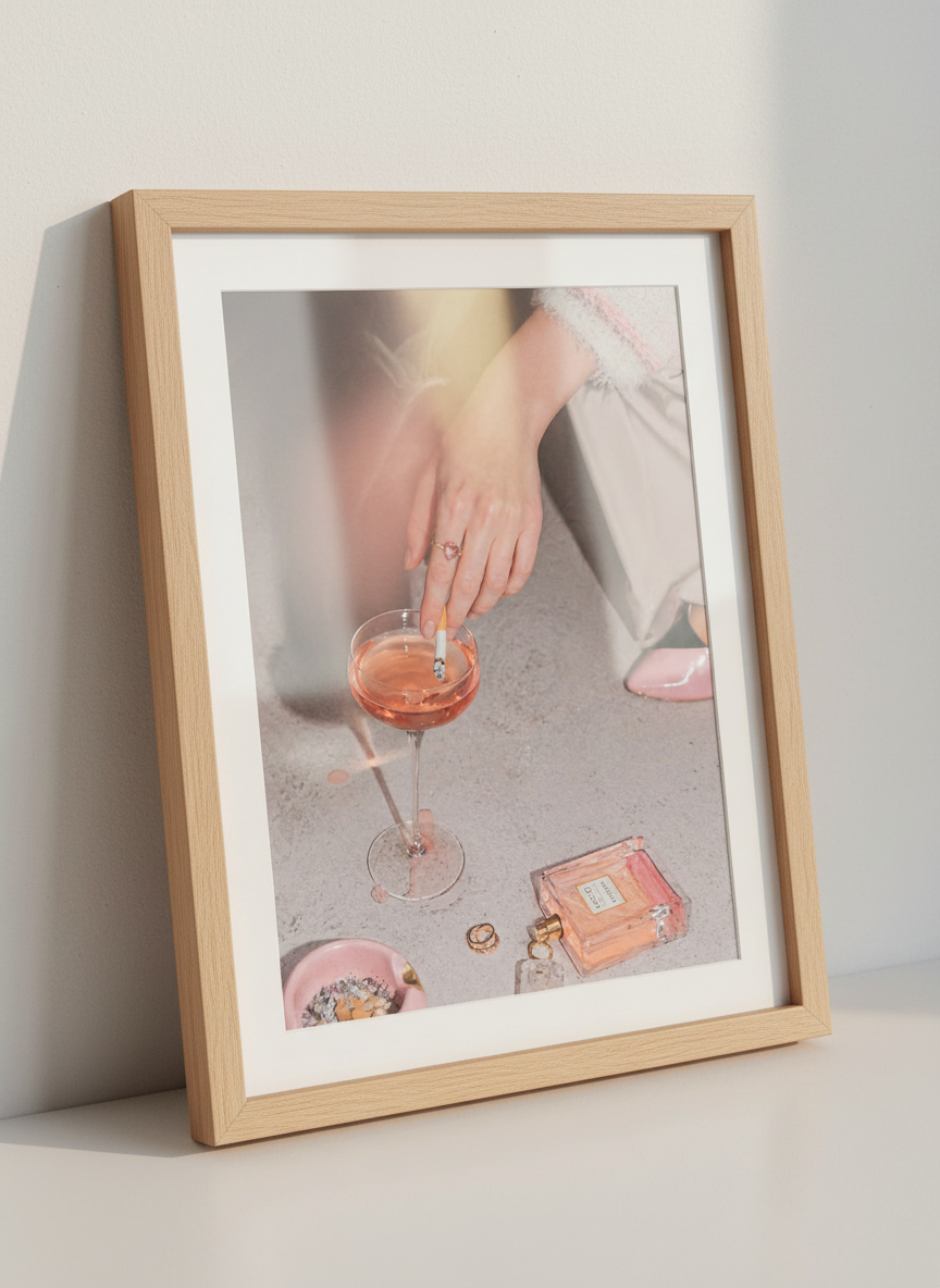 Chic Champagne &amp; Cigarette Wall Art Print | Trendy Bar Cart Decor | Aesthetic Poster