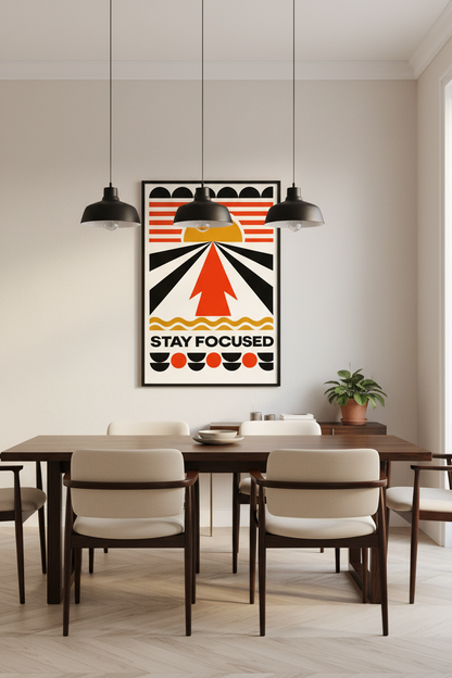Abstract Geometric "Stay Focused" Wall Art Print | Modern Office Decor | Mid-Century Aesthetic Poster | Motivational Design