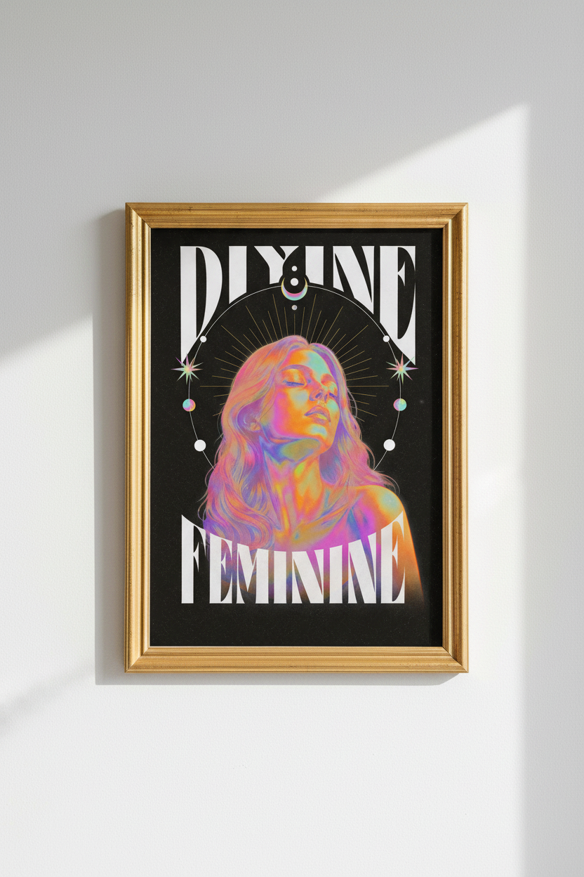 divine feminine art | psychedelic rainbow portrait, bedroom decor
