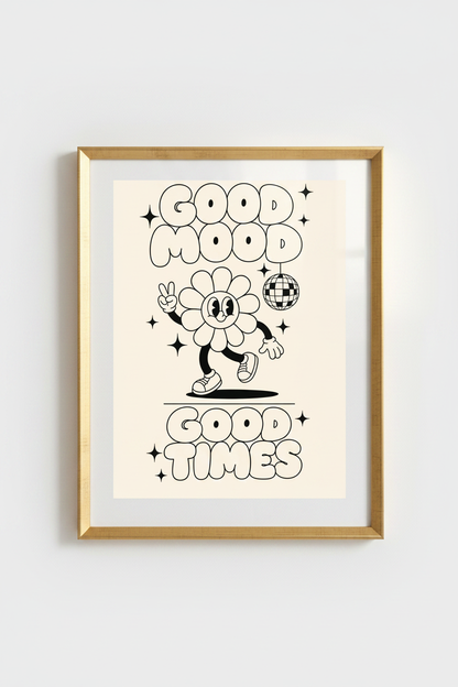 Retro Flower Poster | Line Art Cream, Living Room Decor