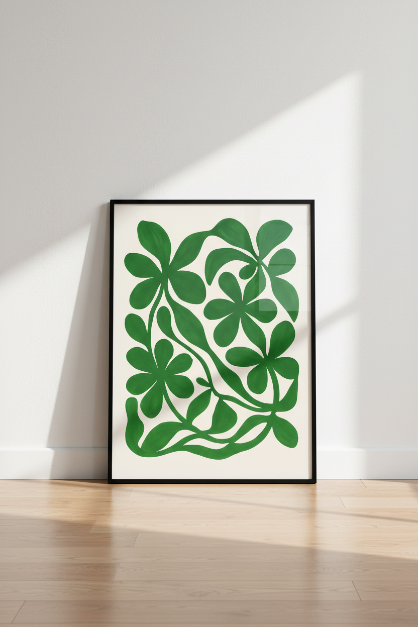 Abstract Botanical Framed Wall Art | Mid-Century Modern Leaves Print | Green Nature Decor | Ready to Hang Poster