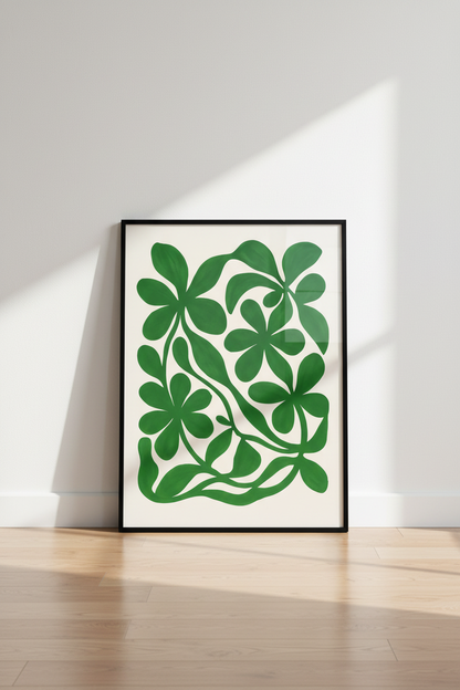 Abstract Botanical Framed Wall Art | Mid-Century Modern Leaves Print | Green Nature Decor | Ready to Hang Poster