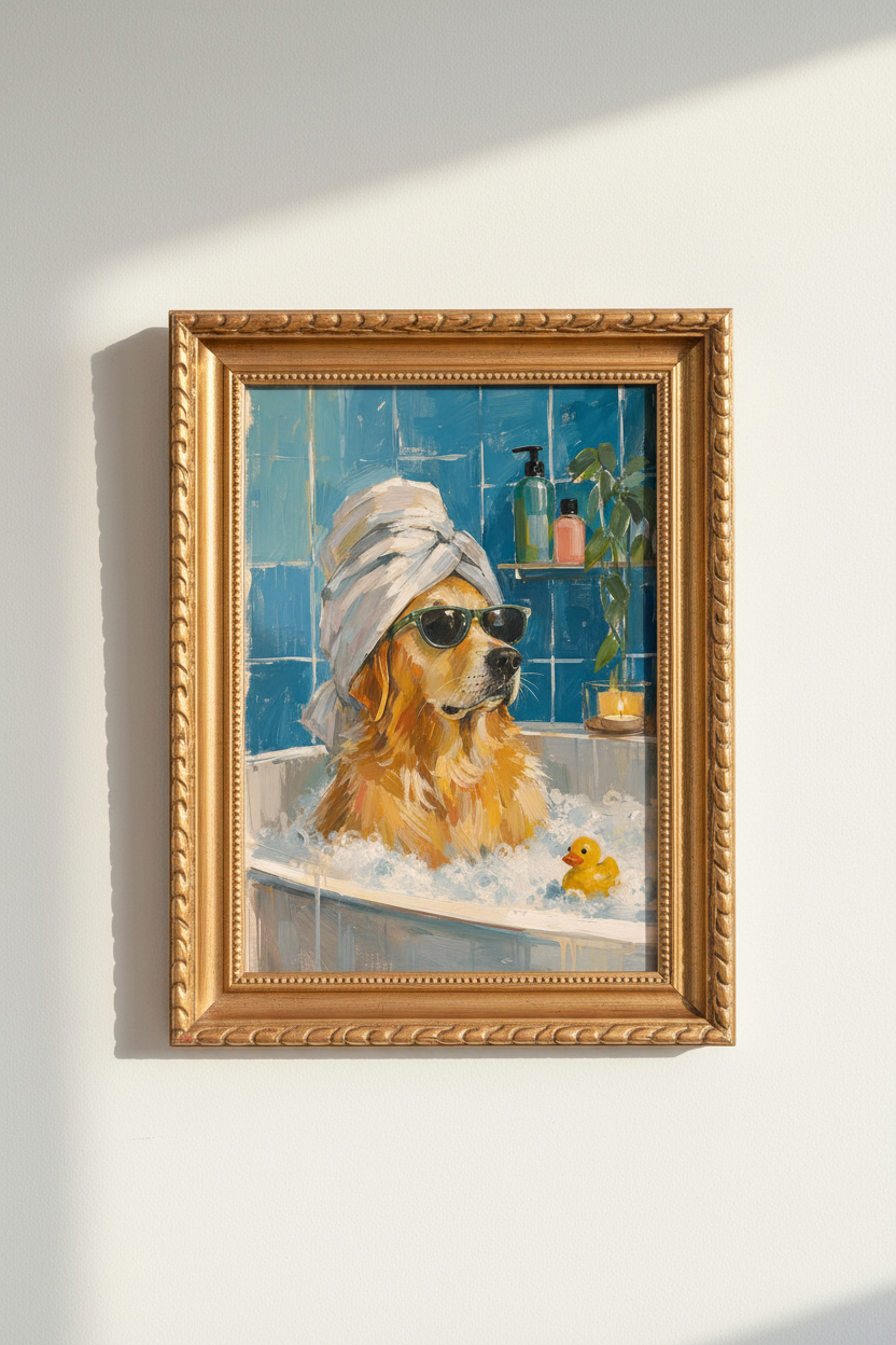 funny dog wall art | playful coastal colors, bathroom decor