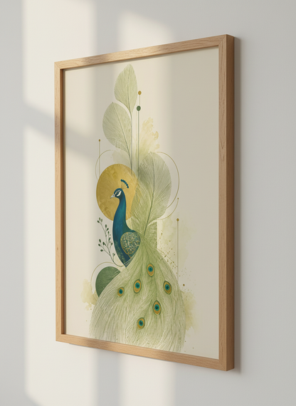Art Deco Peacock Wall Art Print | Living Room Decor | Teal Gold Aesthetic Poster