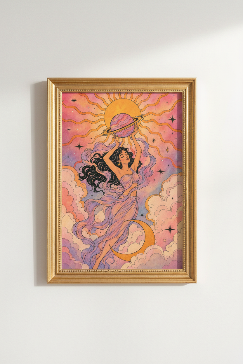 celestial art print | boho pastel goddess, bedroom decor