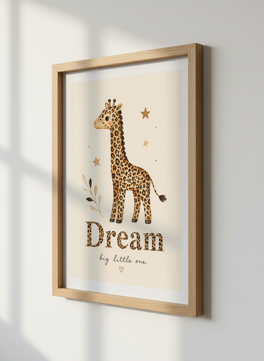 Watercolor Giraffe Dream Big Wall Art | Safari Nursery Decor | Boho Animal Poster