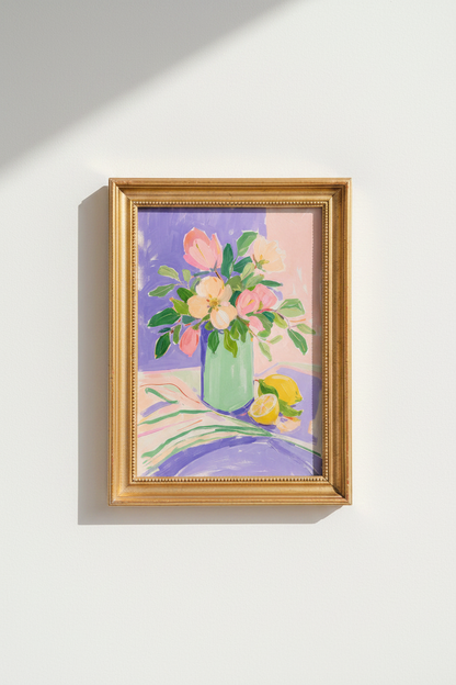 Pastel Floral Print | Painterly Pink Green, Dining Room Decor
