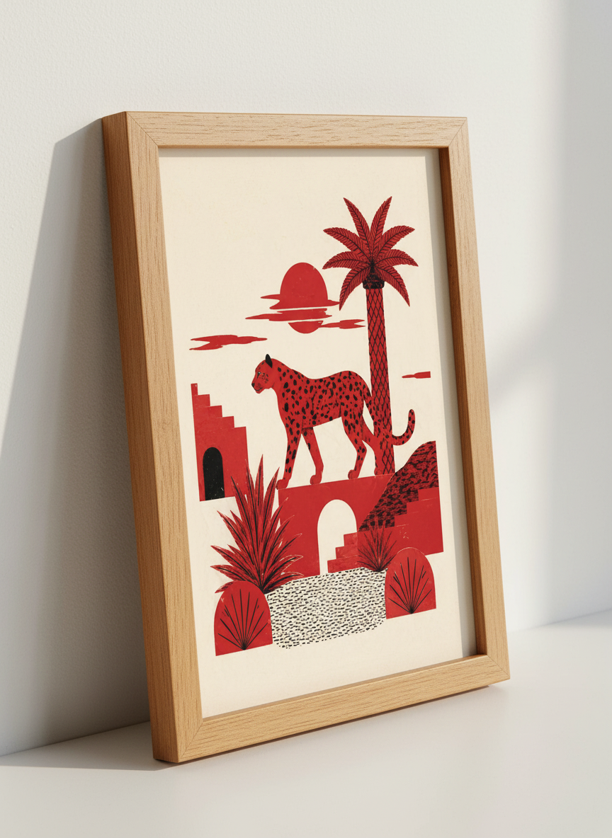 Red Leopard Wall Art Print | Boho Chic Jungle Poster | Desert Aesthetic Decor
