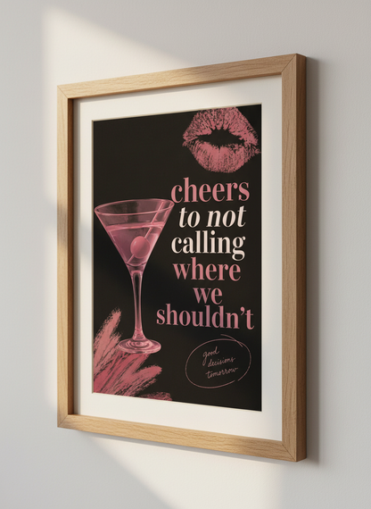 Funny Cocktail Print | Martini Quote Art, Bar Cart Decor, Pink Lips Wall Art