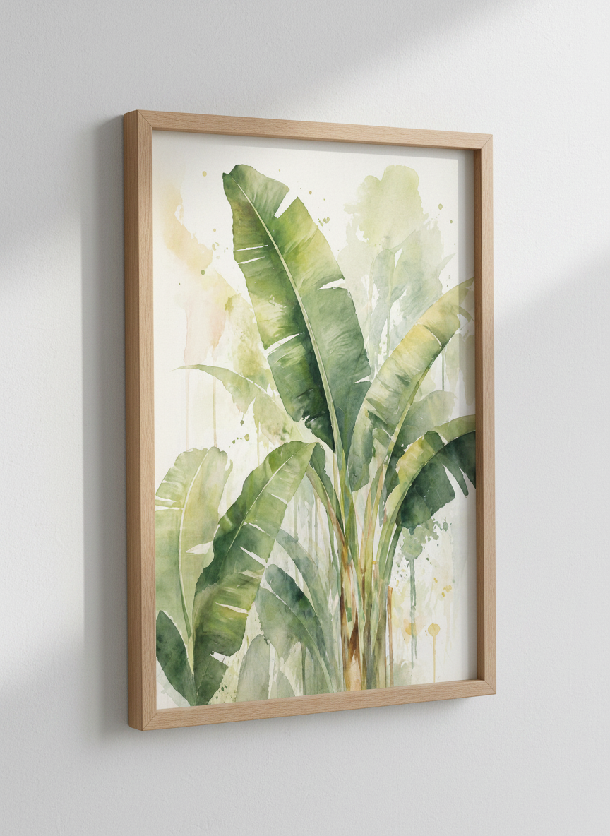 Banana Leaf Watercolor Print | Tropical Greenery, Botanical Living Room Art