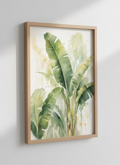 Banana Leaf Watercolor Print | Tropical Greenery, Botanical Living Room Art