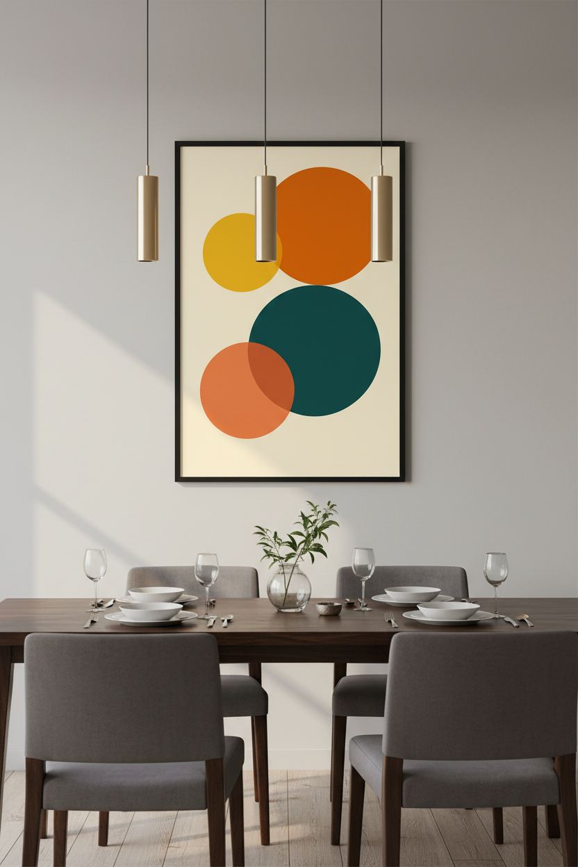 Abstract Geometric Wall Art Print | Mid Century Modern Wall Decor | Minimalist Poster | Orange Teal Yellow Circles