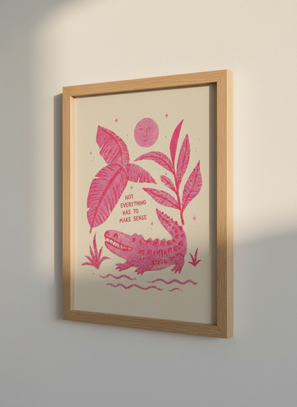 Pink Alligator Art Print | Boho Funky Wall Decor, Quirky Quote Poster, Funky Room Art