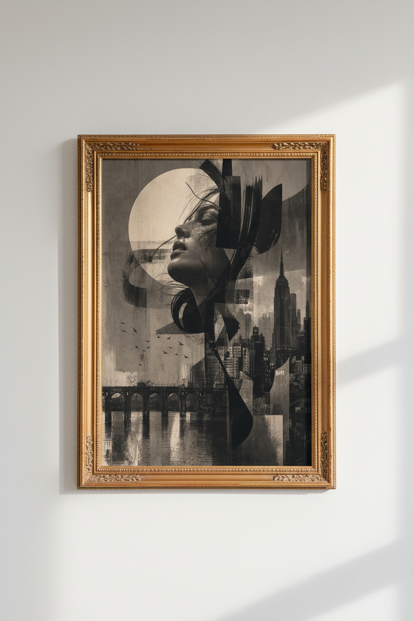 Urban Portrait Print | Monochrome Abstract, Living Room Decor
