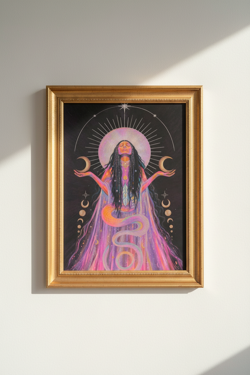 Mystic Goddess Print | Boho Moonlight Palette, Bedroom Decor