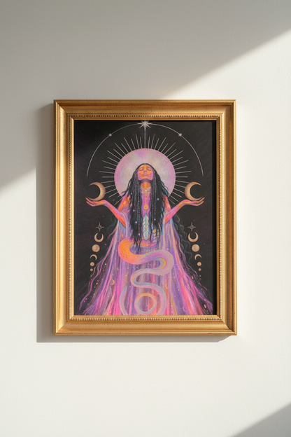 Mystic Goddess Print | Boho Moonlight Palette, Bedroom Decor