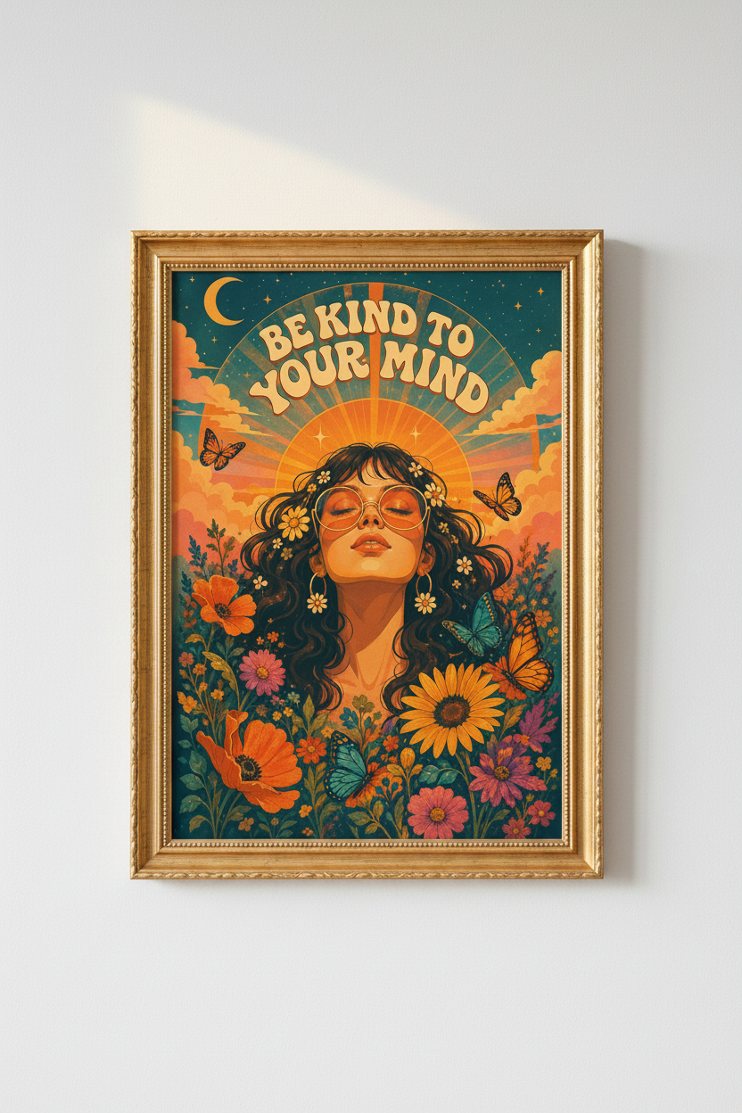 retro boho poster | sunflower floral, bedroom decor