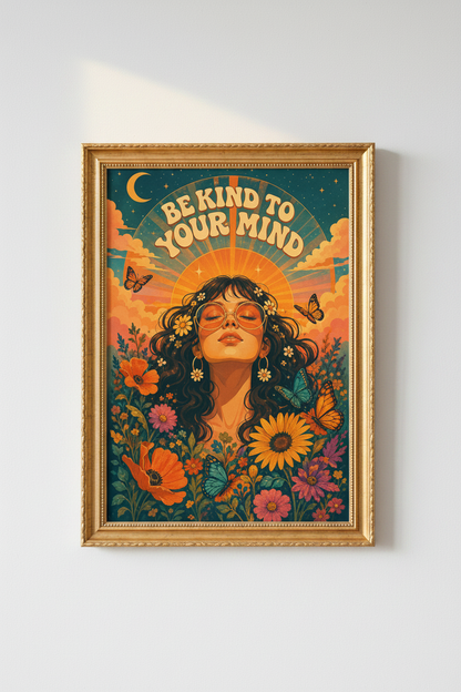 retro boho poster | sunflower floral, bedroom decor