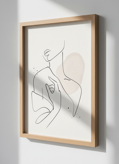 Minimalist Woman Line Art | Abstract Nude Figure, Beige Aesthetic Decor