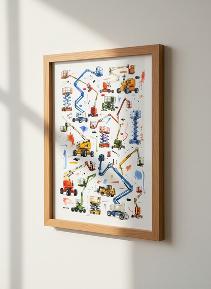 Industrial Equipment Wall Art | Crane &amp; Lift Decor | Watercolor Garage Print
